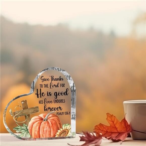 Church Jesus Decor Autumn Pumpkin Thanksgiving Decorations Heart Acrylic Sign - Picture 4 of 7